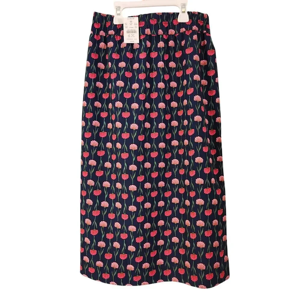 J.CREW NWT Navy & Pink Floral Pull On Lined Pencil Skirt With Pockets, Size XXS